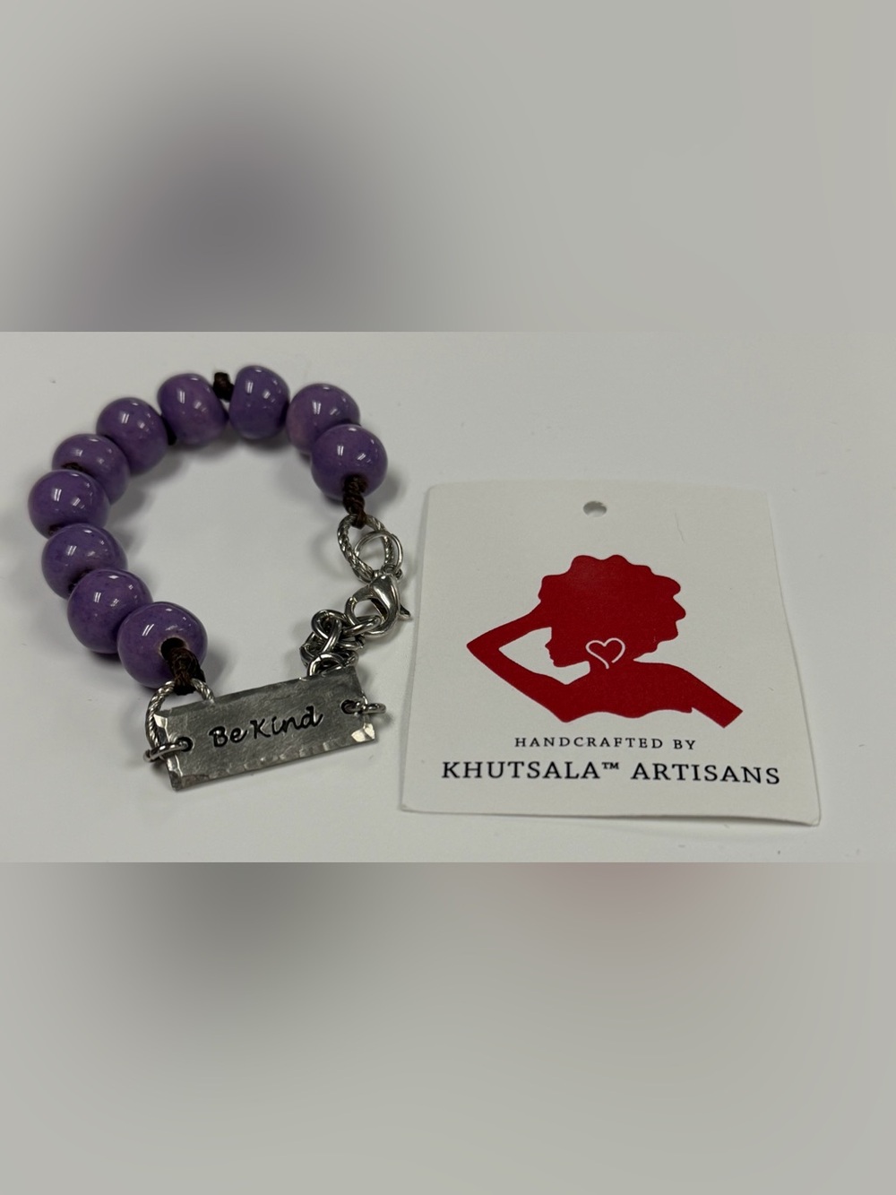 Khutsala Artisans NWT Purple SwaziMUD Ceramic Bead "Be Kind" Bracelet